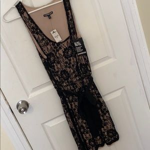 Express Sleeveless Dress - Tan/Black Floral Lace
